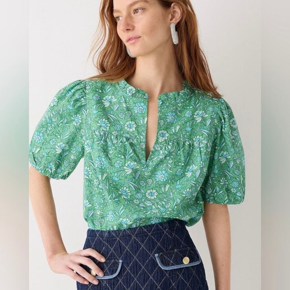 J. Crew 2023 XXS Ruffle Trim Short Sleeve Top In Marigold Blooms BP552